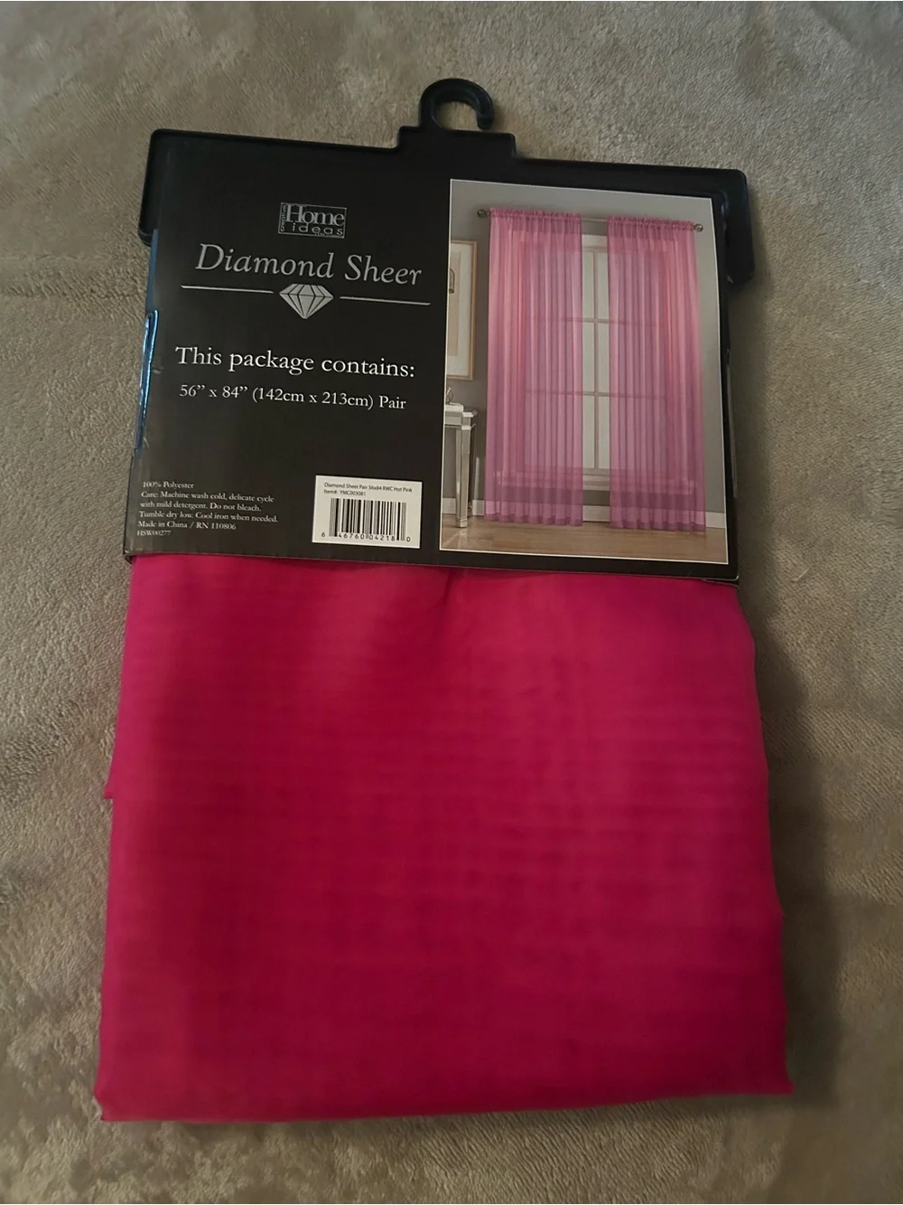 New Sheer Hot Pink Window Curtains- Hot Pink 56”x84” 2 Panels